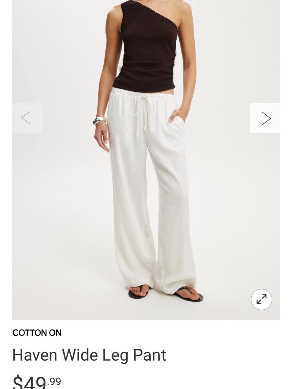 Cotton On White Wide Leg Drawstring Pant
